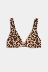 Top de bikini con diseño de estampado animal print de leopardo, con escote en V y tirantes anchos fijos.