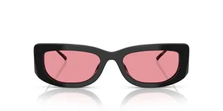 Lentes de sol Prada modelo 14Y, con armazón rectangular de acetato negro y cristales rosados.
