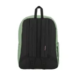 Mochila JanSport modelo Superbreak Plus en color verde menta, con compartimento principal con cierre, bolsillo frontal con organizador y correas acolchadas.