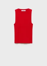 Top de punto fino color rojo, con cuello redondo y diseño entallado sin mangas.