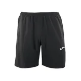 Short deportivo negro con cintura elástica y logo de la marca en blanco.