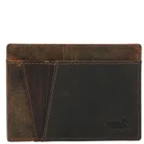 Tarjetero de cuero natural con diseño de texturas combinadas, incluyendo una sección con relieve tipo cocodrilo. Cuenta con múltiples ranuras para tarjetas y tecnología RFID para protección de datos.