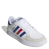 Championes Adidas Breaknet 2.0, color blanco con detalles en azul y rojo.