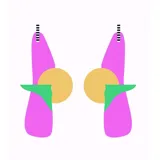 Par de aros colgantes con formas geométricas en colores rosa, amarillo y turquesa.