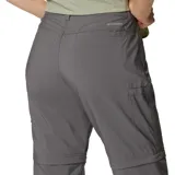 Pantalón convertible de trekking marca Columbia, modelo Silver Ridge Utility Trail, en color gris. Cuenta con diseño de perneras desmontables mediante cremallera para convertirlo en short, bolsillos laterales, bolsillo cargo y protección solar.