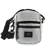 Morral de diseño compacto en color gris con textura cuadriculada. Cuenta con un compartimento principal con cierre, un bolsillo frontal con cierre y una correa ajustable y extraíble. Incluye un parche con el logo de la marca en la parte frontal.