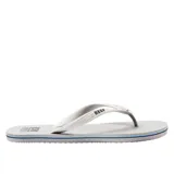 Ojotas Reef Seaside grises con plantilla texturizada y logo de la marca en la tira.