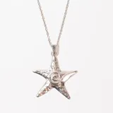 Collar plateado con dije de estrella de mar con diseño de espiral.