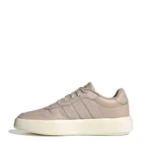 Championes Adidas Lite Court W, color taupe con detalles dorados y suela blanca.
