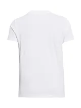 Remera deportiva Under Armour Campus Core SS de color blanco, manga corta y cuello redondo, con pequeño logo impreso en el centro del pecho.