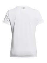 Remera deportiva Under Armour Tech SSV Solid blanca de corte clásico con cuello en V y logo de la marca en el pecho.