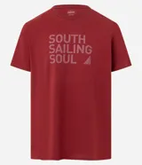 Remera de algodón color ladrillo con cuello redondo, manga corta y estampa con la frase "South Sailing Soul".