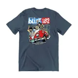 Remera de algodón color verde oscuro con estampa pequeña en el pecho y estampa grande en la espalda con el logo de la banda Blink 182.