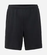 Bermuda masculina color gris oscuro con textura de microperforaciones, cintura elástica con cordón ajustable y bolsillos.