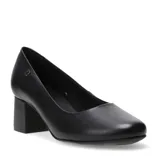 Zapato de tacón cuadrado Bottero, color negro, con punta redondeada y detalle de logo metálico en el lateral.