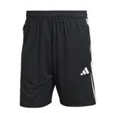Short deportivo Adidas Tiro Es, color negro con tres rayas blancas a los costados y logo blanco en la pierna izquierda.