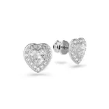 Aros de botón Swarovski, con forma de corazón y cristales blancos.