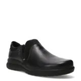 Zapatos casuales de mujer Lombardino Mery, color negro, confeccionados en cuero y nobuk, con diseño tipo slip-on, cierre lateral y suela plana de goma.