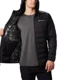 Campera negra acolchada con capucha, aislante térmico reflectante Omni-Heat y relleno de plumón de 650.