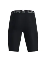 Calza corta de compresión Under Armour, confeccionada en tejido HeatGear ultraligero que absorbe el sudor y se seca rápidamente. Cuenta con cintura elástica ancha con logo visible, paneles de malla para ventilación estratégica y bolsillo lateral Strength Pocket.
