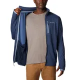 Campera de polar Columbia color gris oscuro, con cierre frontal completo, cuello alto, bolsillos laterales con cierre y bolsillo vertical con cierre en el pecho. Logo de la marca bordado en el pecho.