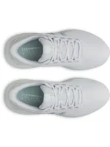 Championes de running Under Armour modelo Phade RN 3, color gris claro con logo en tono menta. Presentan una parte superior de malla transpirable, entresuela de EVA para amortiguación y suela de goma con ranuras flexibles.