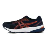 Championes Asics Gel-Nagoya 4 de running, color azul marino con detalles y líneas naranjas, entresuela blanca y amortiguación de gel en el talón.