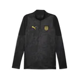 Buzo deportivo de manga larga, color negro, con cuello alto y cierre parcial de un cuarto (1/4 zip). Las mangas presentan paneles laterales con textura de malla.