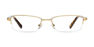 Lentes con filtro de luz azul y protección UV400. Montura rectangular de acero inoxidable color oro con patillas de acetato y lentes de nylon transparentes. Diseñados para equilibrar comodidad y durabilidad.