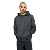 Buzo con capucha Merrell, color gris oscuro, con bolsillo frontal tipo canguro y logo de la marca estampado en color naranja en el pecho.