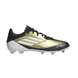 Championes de fútbol Adidas F50 League Messi FG, color dorado con detalles en negro y blanco.