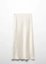 Falda midi color crema de tejido satinado con cintura elástica.