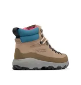 Botas de trekking Columbia modelo Newton Alpine Pt Techlite, de color marrón con detalles en celeste y fucsia en el tobillo. Cuentan con empeine de ante, suela de caucho de alta tracción y cordones de ajuste.