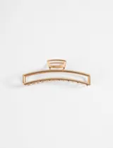 Broche de pelo tipo clip rectangular, de diseño minimalista y hueco, fabricado en aleación metálica con acabado brillante.