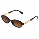 Lentes de sol Mui Slim con armazón ovalado de carey marrón y patillas metálicas doradas con detalles geométricos.