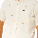 Camisa de manga corta con estampado de palmeras y calaveras, con bolsillo en el pecho.