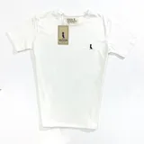 Remera blanca de algodón con cuello redondo y logo bordado en el pecho.