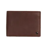 Billetera marrón de cuero con protección RFID anticlonación.