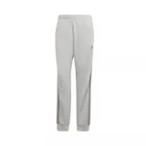 Pantalón de jogging gris claro con cintura elástica, corte ajustado y tres rayas grises a los costados.