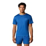 Remera deportiva Columbia Three Pitch Ss Crew color azul, de manga corta y cuello redondo, con tecnología Omni-Wick para control de humedad.