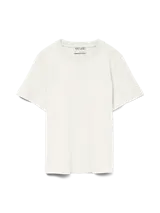 Remera blanca de algodón orgánico con cuello redondo y corte relajado, confeccionada en tejido interlock suave.