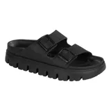 Sandalias Birkenstock Arizona Chunky EXQ LENA, color negro, con dos correas ajustables y plataforma con suela dentada.
