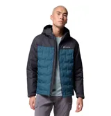 Campera técnica Columbia con capucha, diseñada con tecnología impermeable y transpirable Omni-Tech y forro termorreflectante Omni-Heat Infinity. Presenta construcción HeatSeal sin costuras, aislamiento de plumón de 650 fill power, cierre frontal completo, bolsillos laterales con cremallera y puños ajustables.