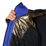 Campera técnica de esquí Columbia Titanium, color azul, con capucha ajustable, cierre frontal de doble vía, ventilación en axilas y cinturón ajustable en la cintura. Cuenta con tecnología Omni-Tech impermeable y forro térmico Omni-Heat Infinity.