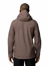 Campera cortaviento impermeable y transpirable Columbia Trailborne 2.5L color marrón, con capucha integrada, cierre frontal bidireccional y bolsillos con cierre.