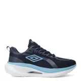 Championes deportivos Umbro modelo Aerorun, color negro con detalles en verde menta y suela blanca. Presentan diseño de malla transpirable, cierre con cordones y logo de la marca en el lateral.