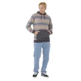 Canguro Rip Curl Surf Revival Heritage con capucha y cordones ajustables, diseño a rayas horizontales de colores pastel y bolsillo canguro en la parte delantera.