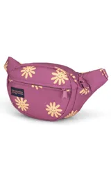 Riñonera negra de la marca JanSport, modelo Fifth Avenue, con parche frontal de la marca y cierres metálicos.