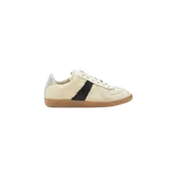 Championes Maison Margiela modelo Replica Round Toe, de color crema y blanco con una distintiva franja lateral negra, puntera de ante y suela de goma marrón.
