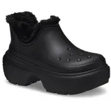 Botas cortas Crocs Stomp Lined Shorty color negro, con suela plataforma chunky texturizada y forro interior de corderito sintético negro.